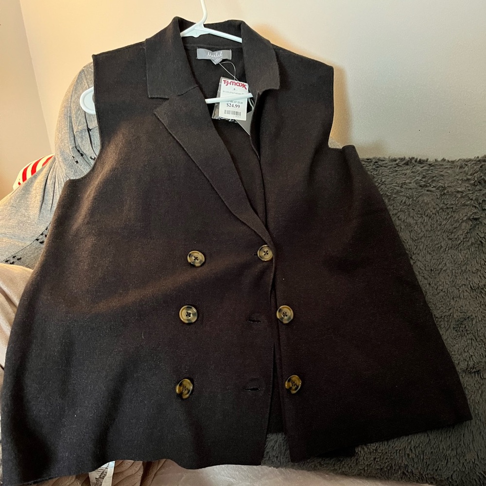 Marled Black Double-Breasted Vest